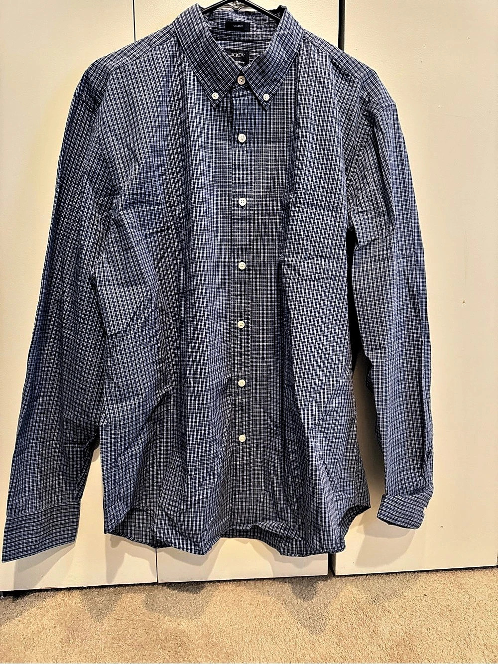 J.Crew Classic Flex Washed Navy Plaid Cotton Button Down Shirt Size XL NWT